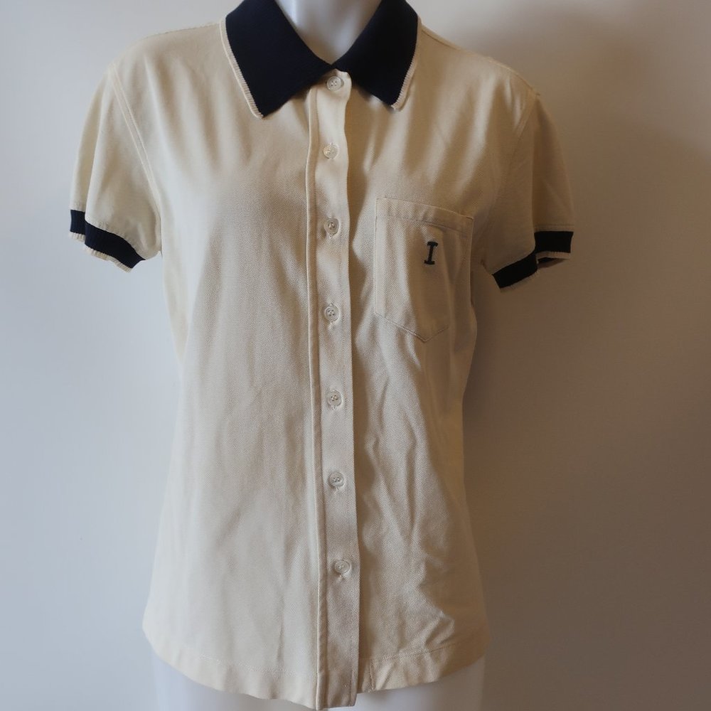 Womens Iceberg Cream Navy Short Sleeve Top M *